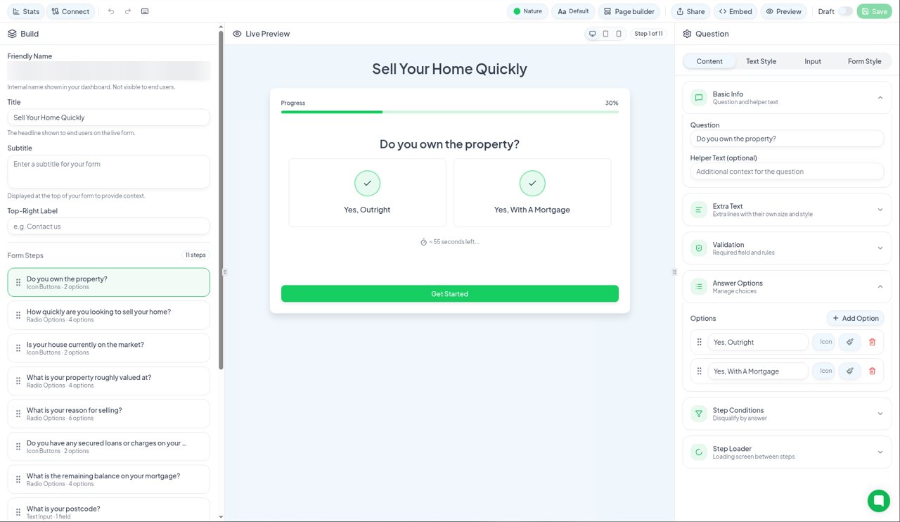 Form builder with live preview
