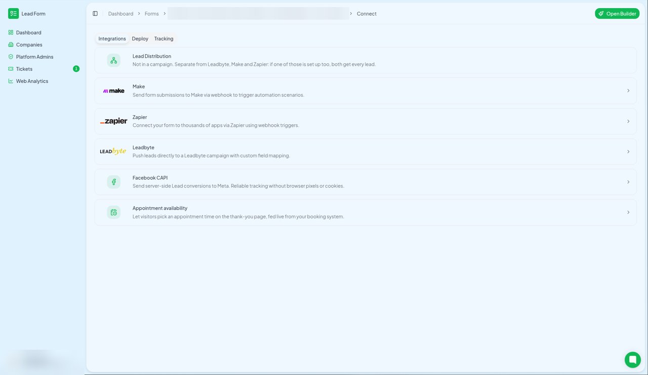 Integrations page