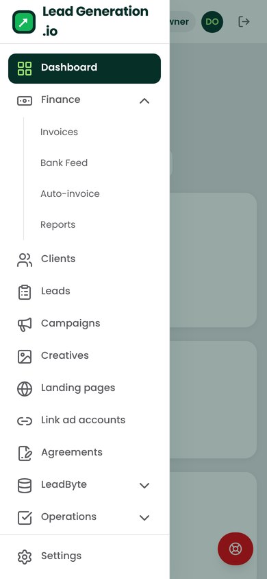 Dashboard at mobile width