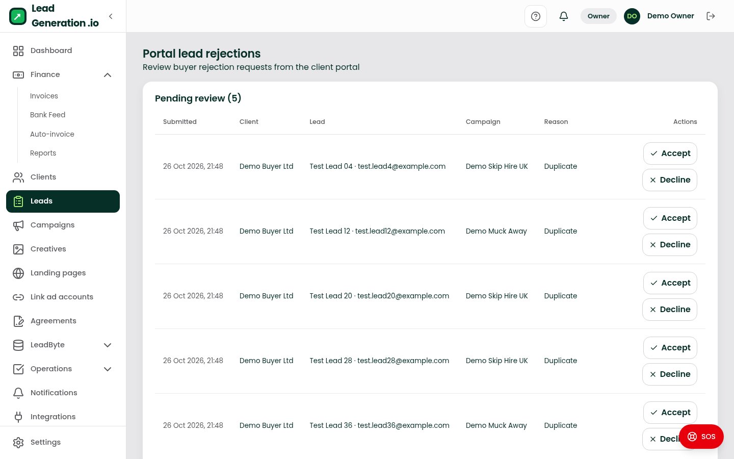 Lead rejections at desktop width