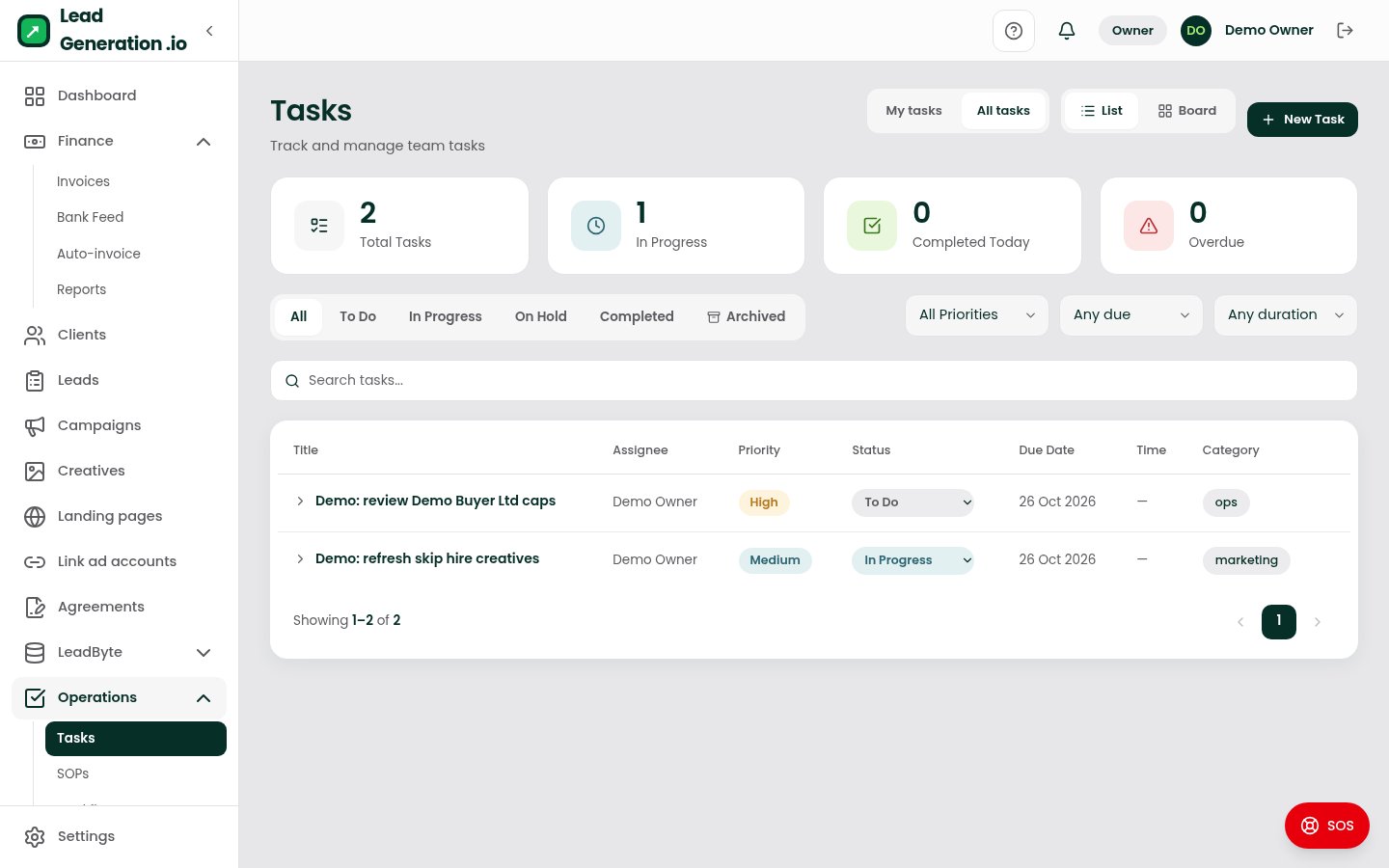 Tasks at desktop width