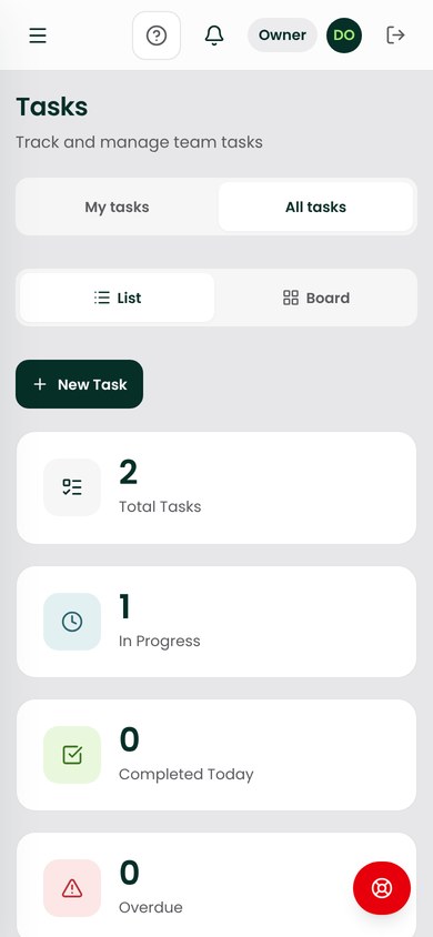 Tasks at mobile width
