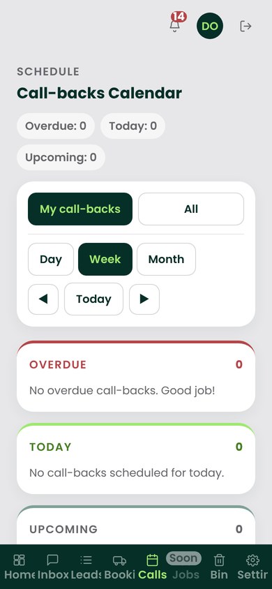 Call-backs calendar at mobile width