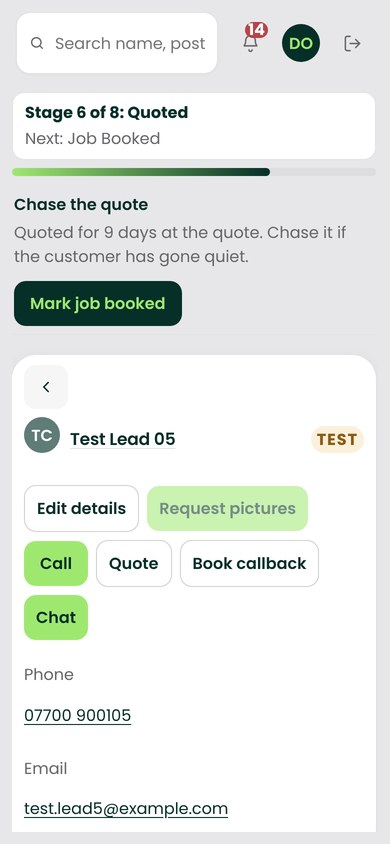 Inbox and pipeline at mobile width
